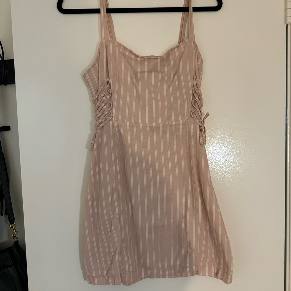 Striped Lace-Up Pink Casual Mini Dress